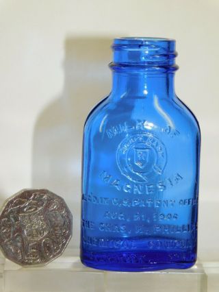 Antique Bottle Cobalt Blue Milk Of Magnesia Chemist Gr8 2 Oz Old Bottle 1920 