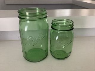 2 Green Ball Mason Jars American Heritage Jars Pint Quart 1913 - 1915