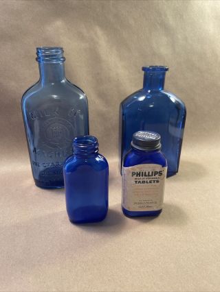 Vintage Blue Glass Bottles 3 Milk Of Magnesia And 1 Mind Art Studio