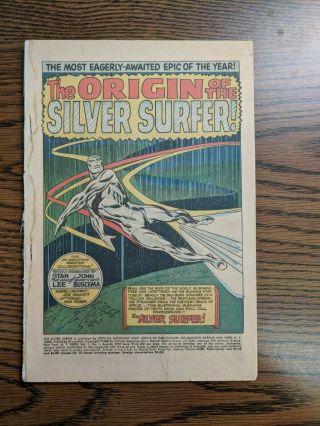 1968 Marvel Silver Surfer 1 Authentic Coverless Comic Book Inv0002