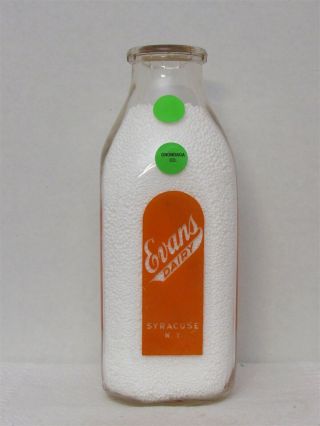 Sspq Milk Bottle Evans Dairy Farm Colvin St Syracuse Ny Onondaga County 4 - Sided