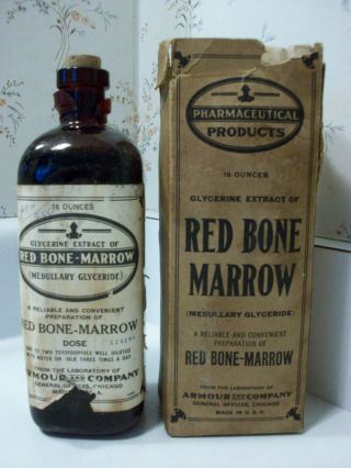 Rare Antique Red Bone Marrow Armour & Co Pharmaceutical Quack Medicine Bottle