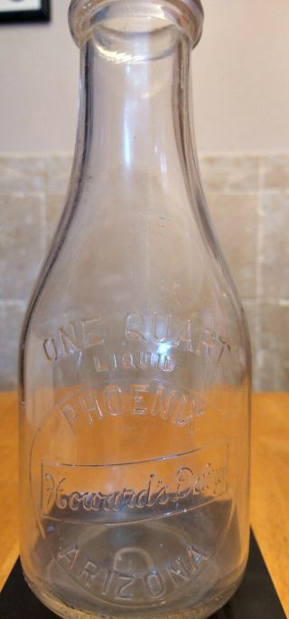 Vtg.  1 Qt.  Howard " S Milk Bottle,  Phoenix Az.  Embossed,  Registered,  Scarce