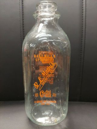 Vintage R.  L.  Mathis Dairy Milk Bottle From Decatur,  Ga - Georgia Quart Jar