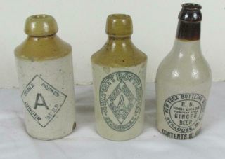 3 Antique Stoneware Bottles Ginger Beer Syracuse Ny 3 Different