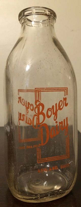 Boyer Dairy One Quart Square Pyro Glass Milk Bottle - Ashland,  Ohio (oh)