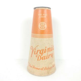 Vtg.  Virginia Dairy Cardboard Pint Container Rare Hard To Find Seal Right