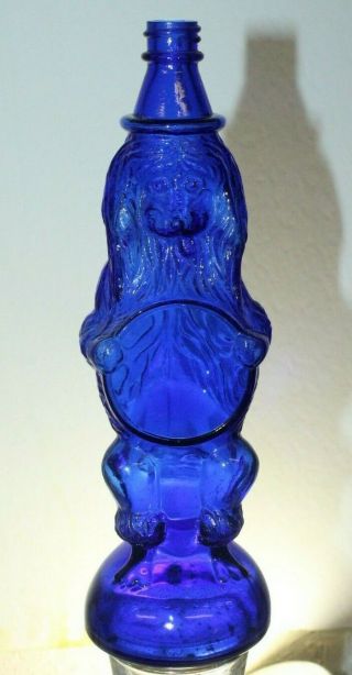 Vintage Cobalt Blue Glass Poodle Dog Shaped Figural Bottle 8 " Tall