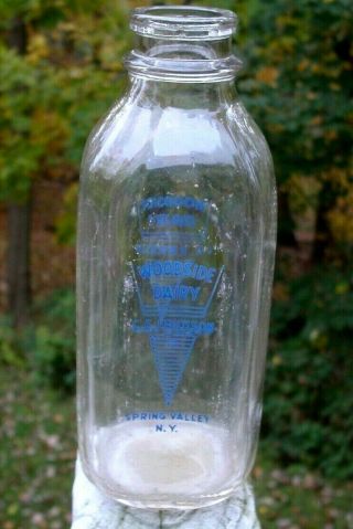 Woodside Dairy C.  E.  Erickson Spring Valley,  Ny One Quart Milk Bottle