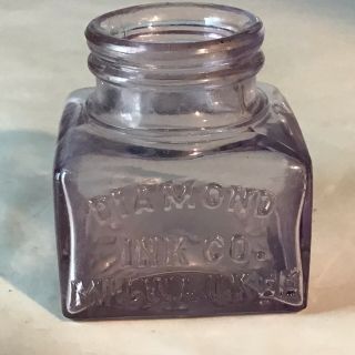 Diamond Ink Co Milwaukee Hand Blown Side Emb Square Ink Bottle