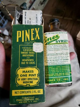 Fantastic Vtg Antique Medicine Bottle (full) " Pinex,  Makes 1 Pint,  Cough Syrup "