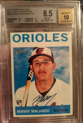Manny Machado 2013 Topps Heritage Real One Rc Autograph Auto Bgs 8.  5/10 Padres
