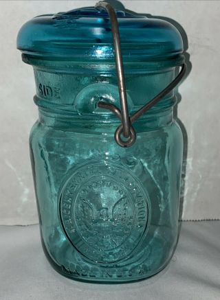 Ball Ideal Bicentennial 1776 - 1976 Aqua Blue Pint Canning Mason Jar A20 - 76 Vtg