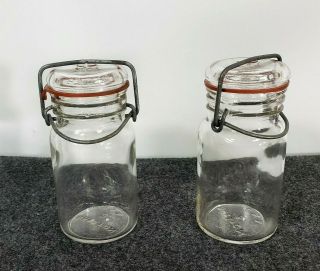 2 Wheaton Clear Glass Apothecary Jar Wire Bail Plastic Stopper Glass Lid 2,  8