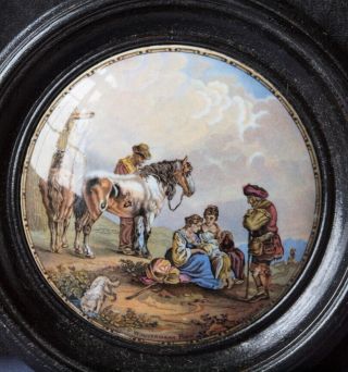 Antique Pratt Ware Framed pot lid by Dutch Painter P.  Wouvermann Pinx 2