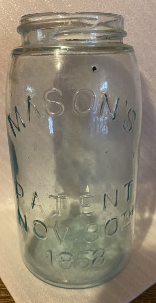 Unique Mason’s Patent Nov.  30 1858 Gorgeous Cornflower Blue Quart Mason Fruit Jar