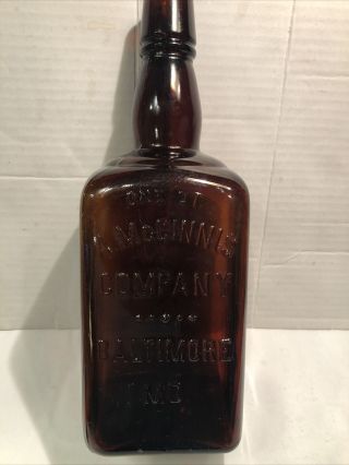 Vintage A.  Mcginnis Company Amber Qt Whisky Bottle Baltimore Md