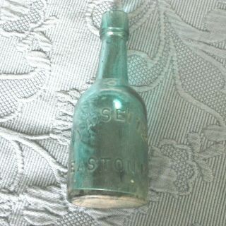 Antique Teal Blue Glass J.  A.  Seitz Beer Bottle,  Easton,  Pa