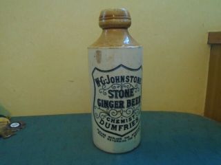 Johnstone Chemist Dumfries - Pictorial Transfer Printed Stone Ginger Beer Bottle