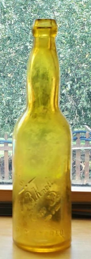 Erie Pa Rare A B Knoll Very Yellow Honey Amber Blob Top Beer Bottle 9 5/8 In