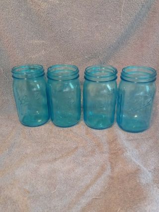 Set Of 4 Ball Mason Jar Wide Mouth Aqua Blue Glass Canning 24 Oz