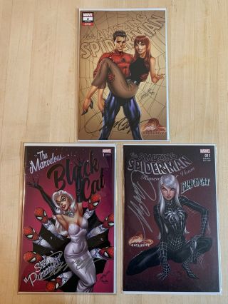 J.  Scott Campbell Signed With Spider - Man And Black Cat - 3 Comics