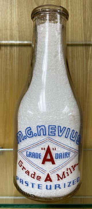 Trp Quart Milk Bottle Two Color M.  G.  Nevius Dairy Galveston Texas 1945￼