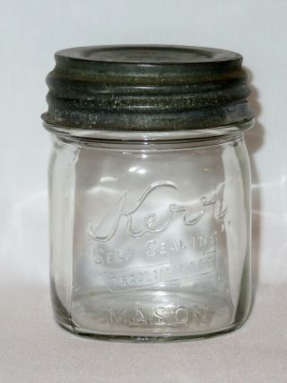 Vintage Half Pint Kerr Self Sealing Trademark Reg Mason 1/2 Pint Jar W/ Zinc Lid