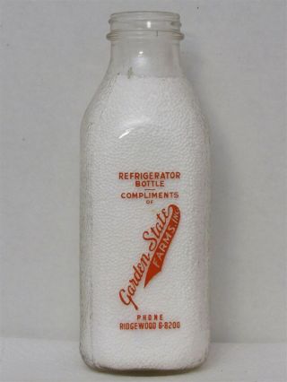 Spq Milk Bottle Garden State Farms Inc Dairy Midland Park Nj Refrigerator Bottle