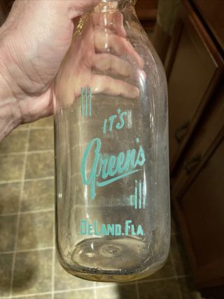Rare Green’s Dairy Deland Florida Fl Acl Quart Milk Bottle