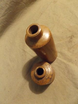 2 Antique Salt Glazed Stoneware Pottery Ink Bottles 19th C Writing Small Master 2