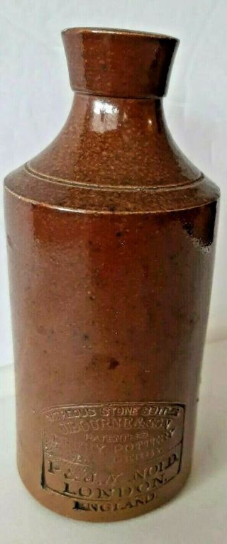 Antique Vitreous Stone Ink Bottle J Bourne & Son Denby Pottery England Stoneware