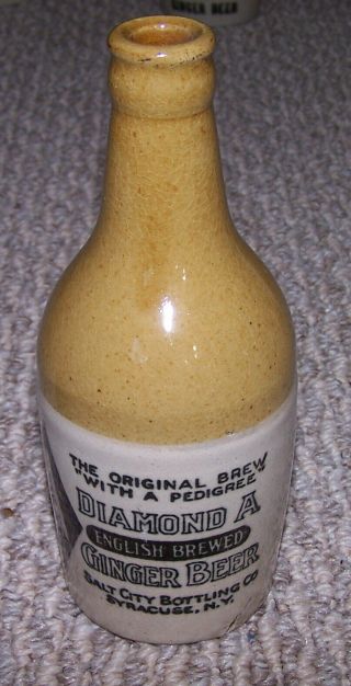 Vintage Diamond A English Brewed Ginger Beer Stoneware Bottle Salt City Syracuse