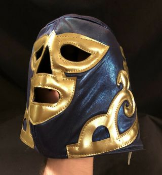 Pro Professional Wrestling Lucha Libre Luchador Blue & Gold Mask Huracan Ramirez