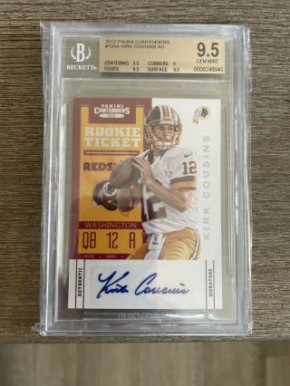 2012 Panini Contenders Kirk Cousins Rookie Ticket W/auto Bgs 9.  5 /10 Rc