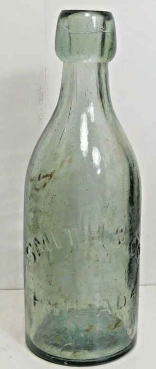 C1880 Aqua Blue Colored Blob Top Soda Bottle - Smith & Co.  Philada.
