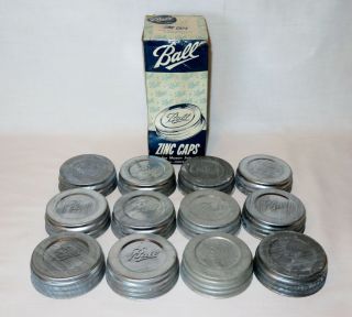Box Of 12 Vintage Ball Mason Regular Mouth Zinc Canning Jar Lids - Nos