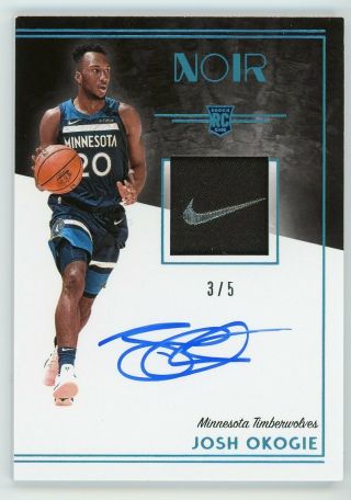 Josh Okogie 2018 - 19 Noir Rookie Nike Swoosh Autograph 3/5 Timberwolves Ssp