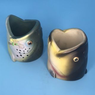 Set Of 2 Fish Head Coozie Drink Cooler Koozie Bass Fishing Beer Pop Can Holders
