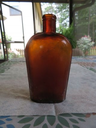 Dug 1/2 Pint Strap Side Amber Flask Embossed A.  G.  W.  L.  (pittsburgh Pa)