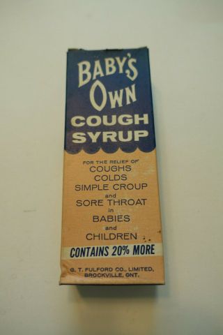 Vintage 1940s NOS Apothecary Pharmacy Baby ' s Own Cough Syrup Bottle & Box 2