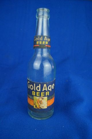 Vintage Golden Age Beer Bottle Clear With Gold Miner Panning For Gold 1930s ?