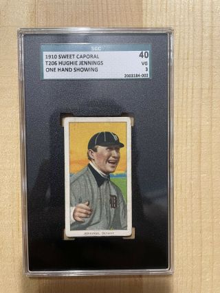 1909 T206 Hughie Jennings Sweet Caporal 350 One Hand Showing Sgc 3 Tigers Legend