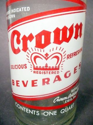 Vintage Acl Soda Bottle: Crown Of Erie,  Pa - 32 Oz Vintage Acl Pop