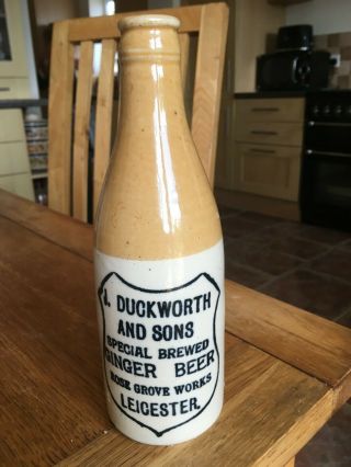 J Duckworth And Sons Leicester Ginger Beer Crown Cap Champagne Stoneware Bottle
