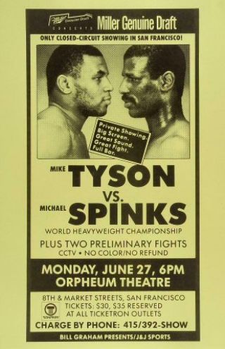 Mike Tyson Vs Mike Spinks 8x10 Photo Boxing Poster Picture Closed Circuit Border