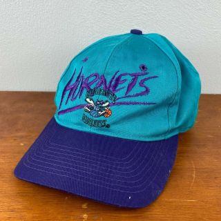 Vintage Ajd Charlotte Hornets Hat Cap Snap Back Blue Purple Basketball Nba Mens