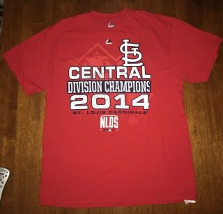 St.  Louis Cardinals 2014 Central Division Champs T - Shirt Adult L Red 2 - Sided