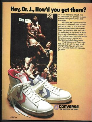 1976 Dr J Converse All - Stars Basketball Shoes Print Ad 8 " X 11 " Ex Plus