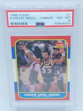 1986 Fleer Kareem Abdul - Jabbar 1 Psa 8 La Lakers Hof